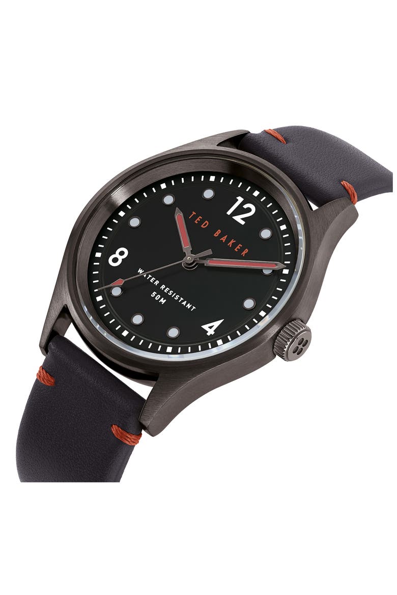 Beleeni Leather Strap Watch, 40mm, Alternate, color, GREY/ BLACK