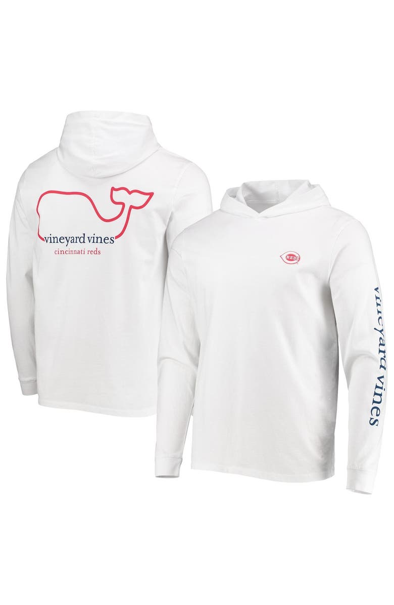 vineyard vines Men's Vineyard Vines White Cincinnati Reds Logo Hoodie Long Sleeve T-Shirt, Main, color, 