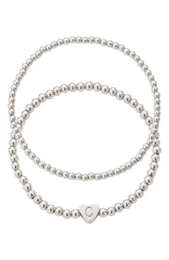 Adornia Beaded Initial Charm Bracelet Set In Silver