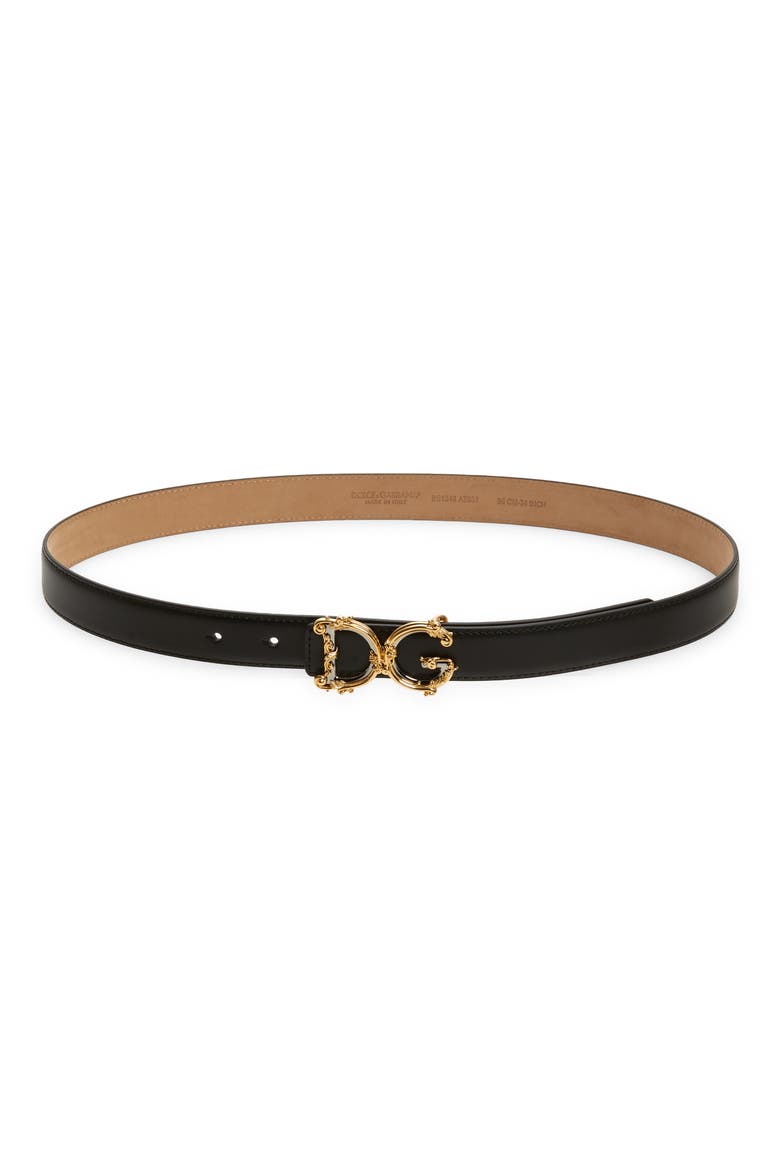 DG Baroque Buckle Leather Belt, Main, color, NERO