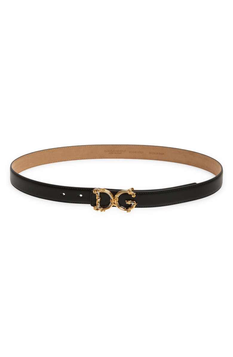 Dolce&Gabbana DG Baroque Buckle Leather Belt, Main, color, Nero