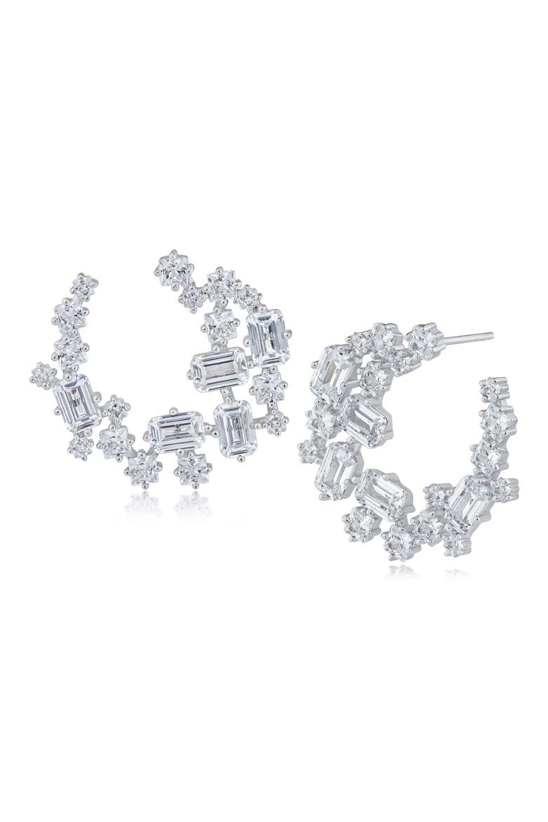 Cubic Zirconia Cluster Stud Earrings, Main, color, CLEAR/ SILVER