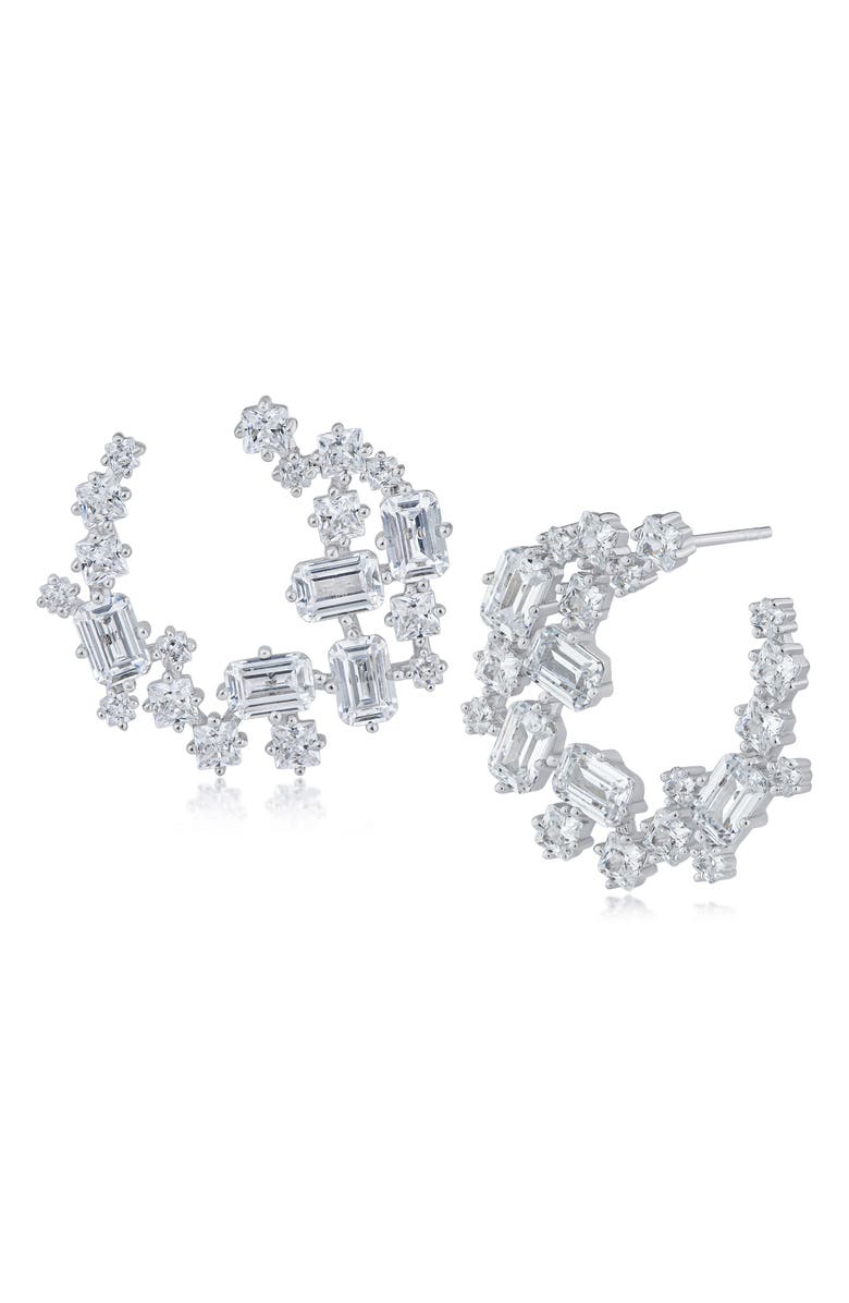 CZ by Kenneth Jay Lane Cubic Zirconia Cluster Stud Earrings, Main, color, Clear/ Silver