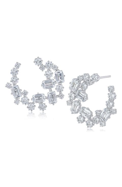 Cubic Zirconia Cluster Stud Earrings
