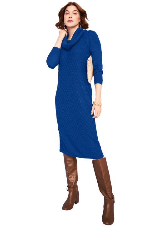 Jessica London Textured Cowlneck Sweater Dress In Blue