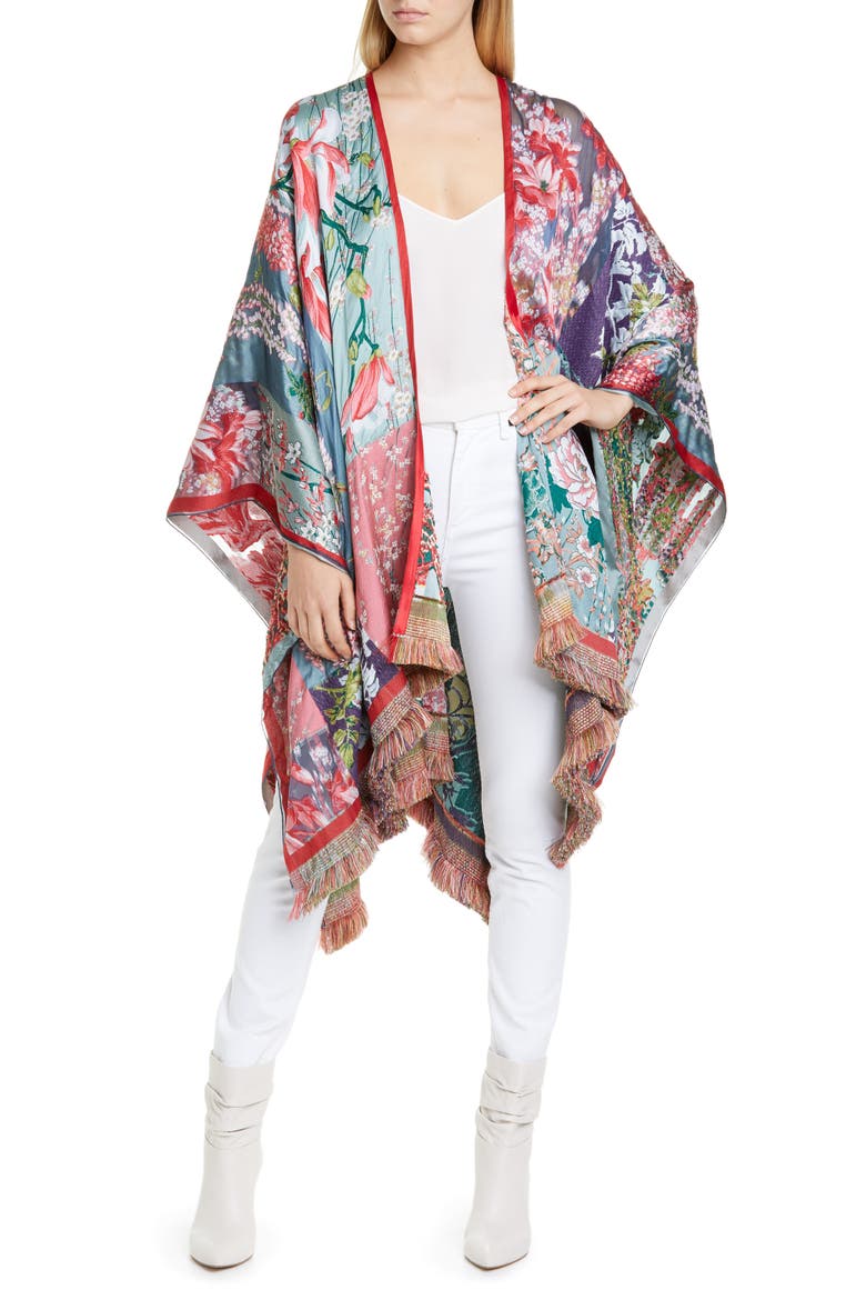 Floral Fringe Cape, Main, color, MULTI