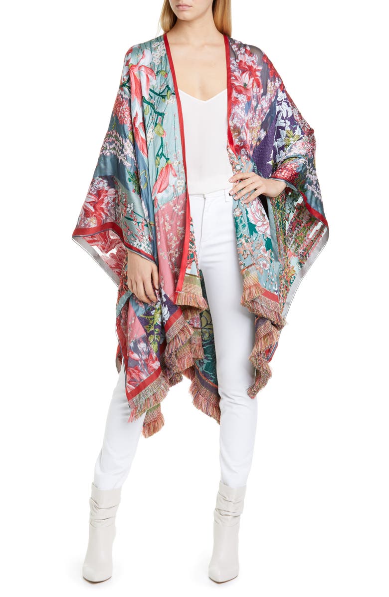Etro Floral Fringe Cape, Main, color, 
