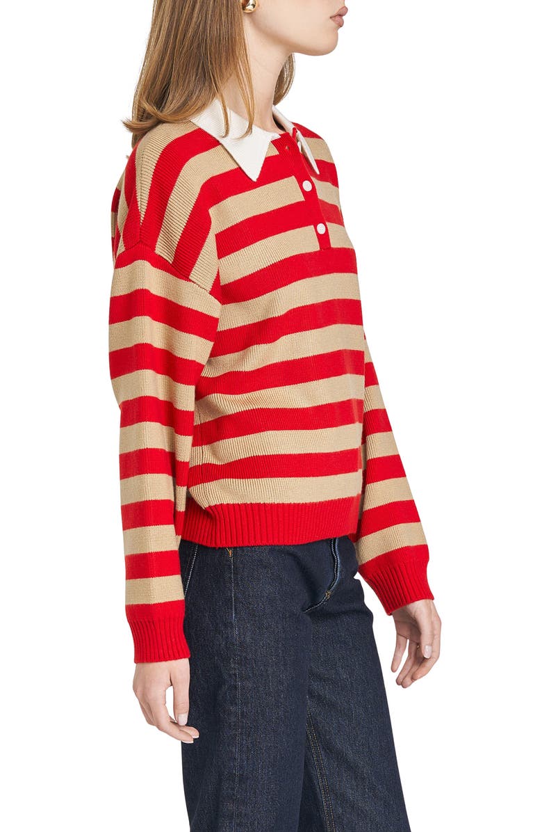 WAYF Logan Stripe Polo Sweater, Alternate, color, Red Stripe
