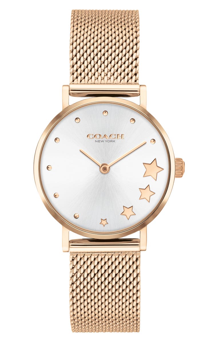 COACH Perry Mesh Bracelet Watch, 32mm, Main, color, Gold/Silver Face