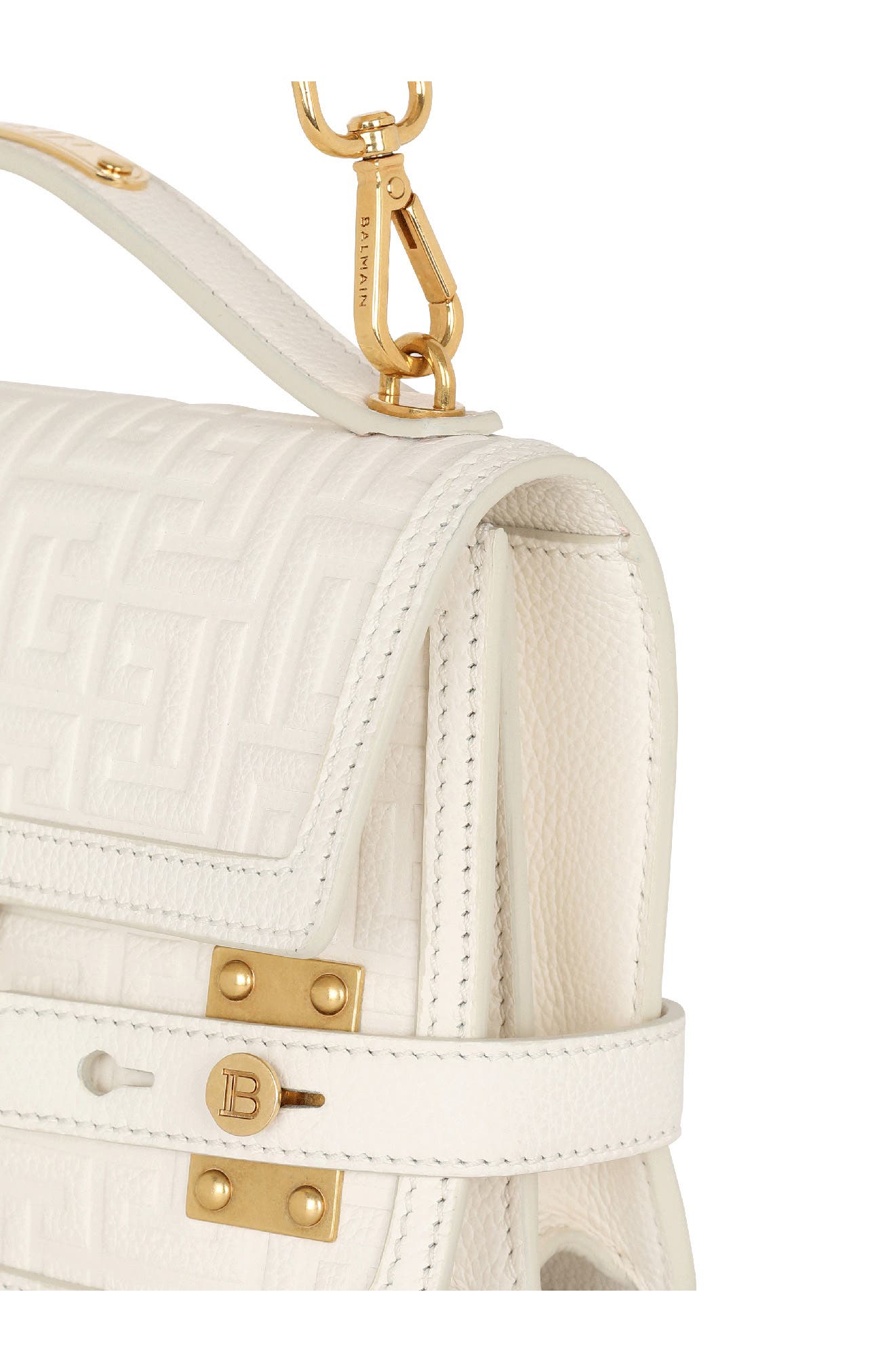 Balmain B-Buzz 24 Monogram Embossed Leather Top Handle Bag, Alternate, color, 