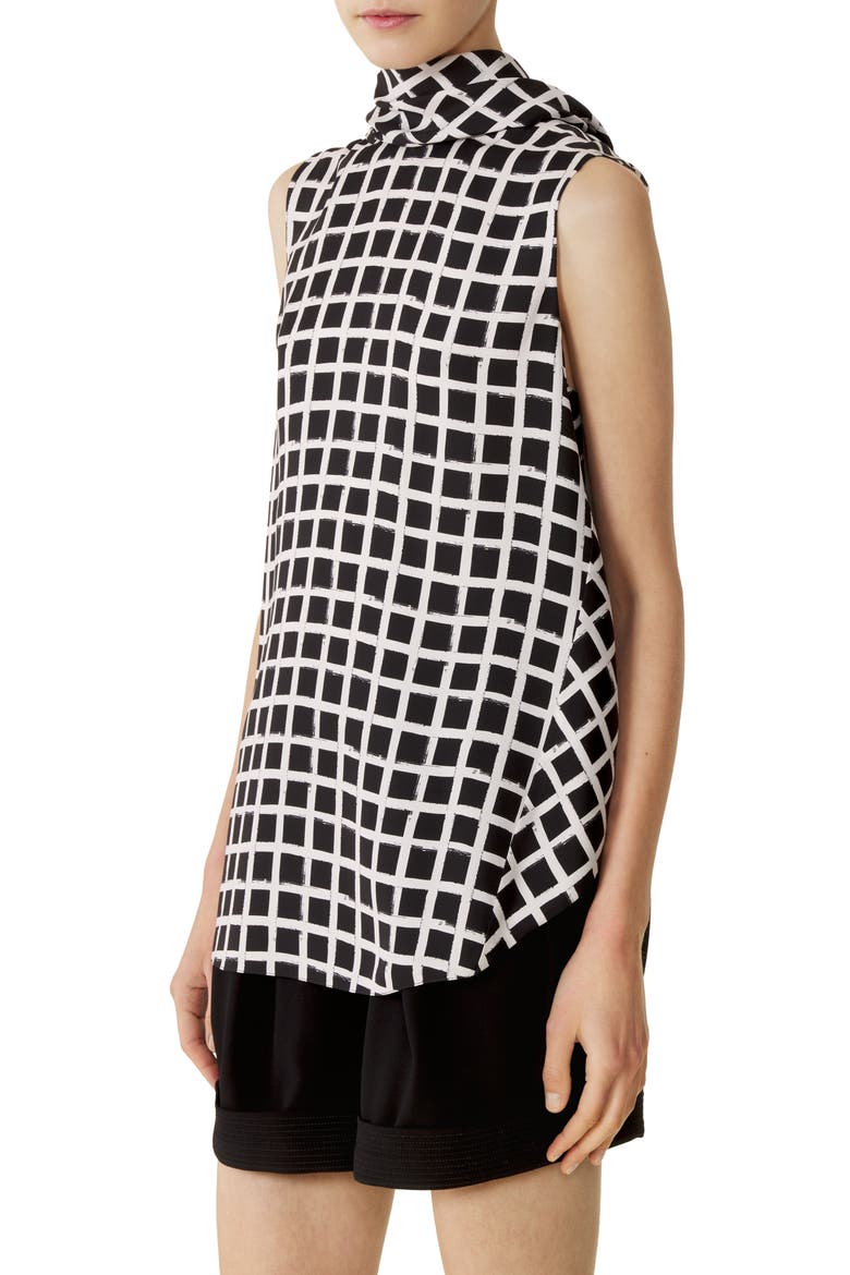 Printed Silk Sleeveless Top, Alternate, color, White/Black