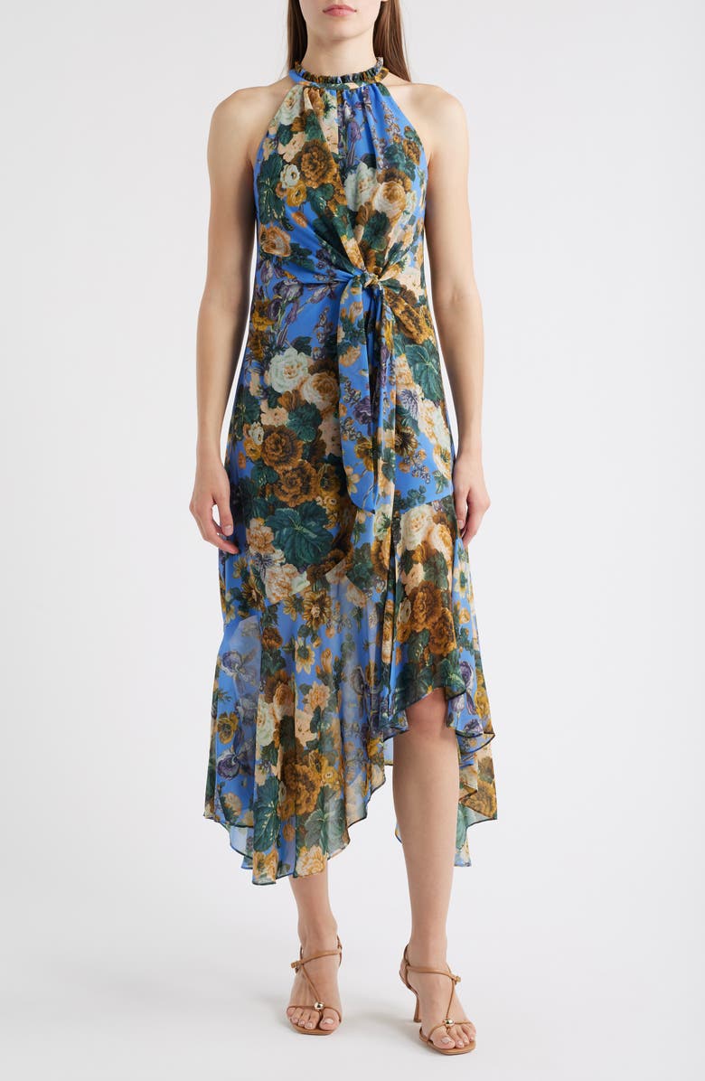 KOBI HALPERIN Emery Tie Waist High-Low Dress, Main, color, Sky Blue Multi