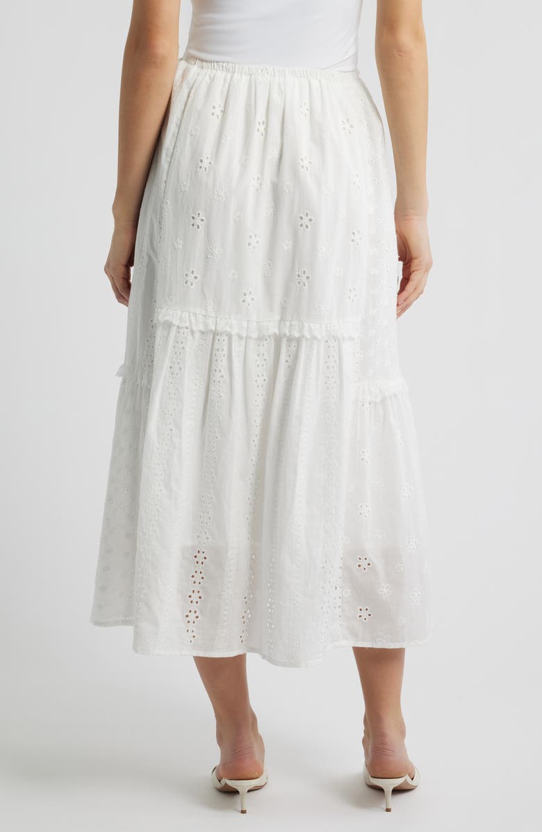 All in Favor Ruffle Embroidered Eyelet Tiered Maxi Skirt, Alternate, color, Off White