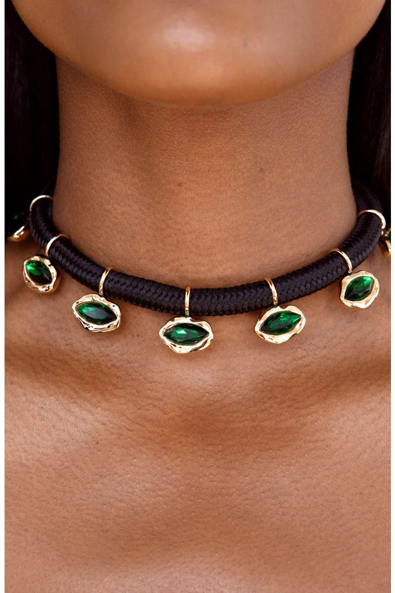 Midnight Luxe Crystal Choker Necklace, Alternate, color, GREEN