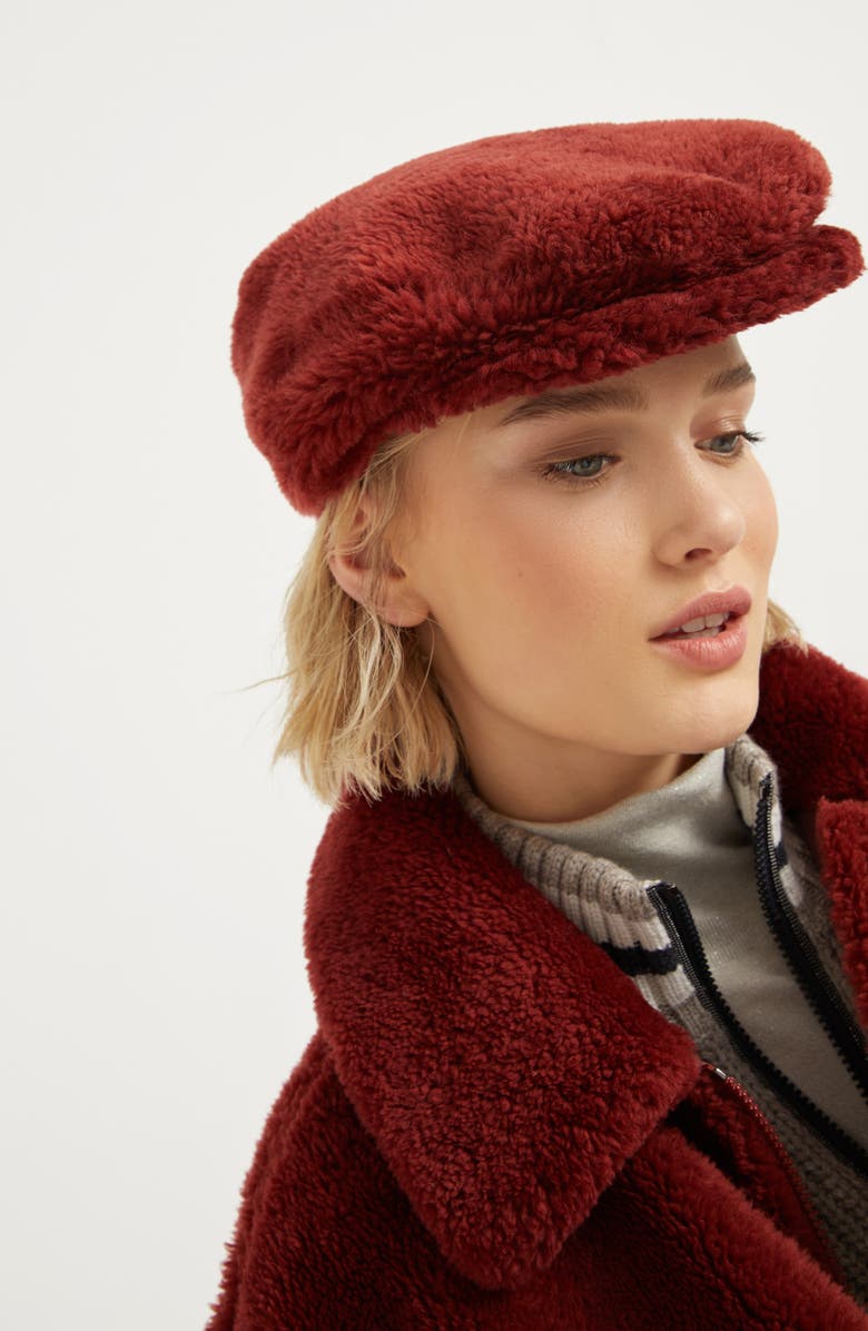 Brunello Cucinelli Merino shearling flat cap, Alternate, color, 