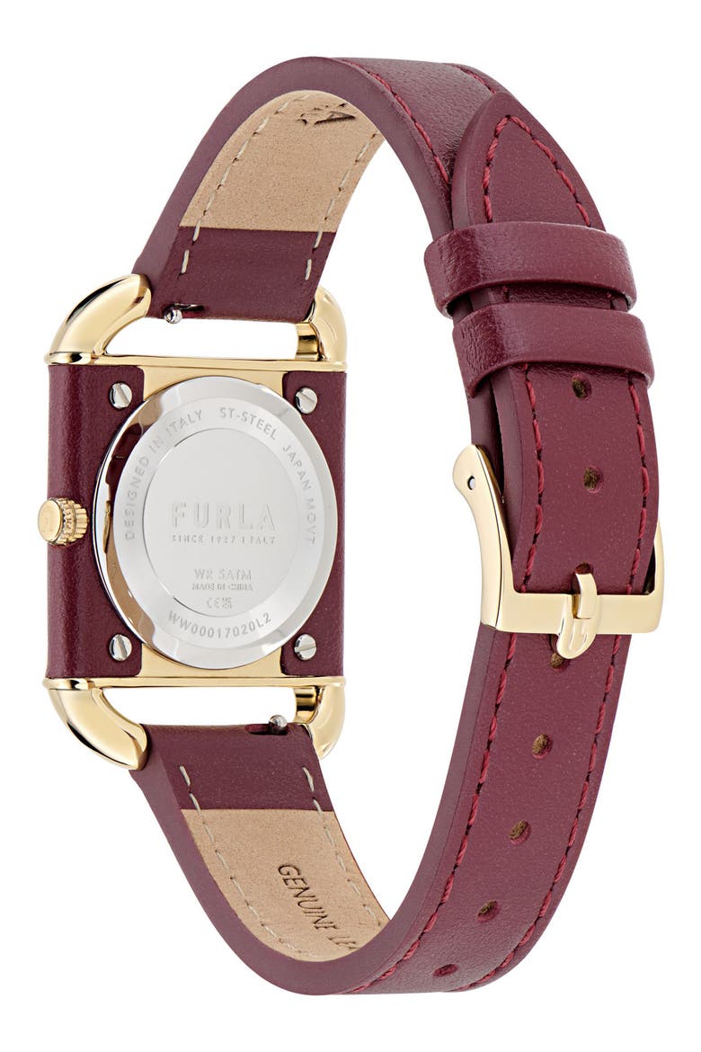 Heritage Square Leather Strap Watch, 28mm, Alternate, color, YELLOW GOLD/ BURGUNDY