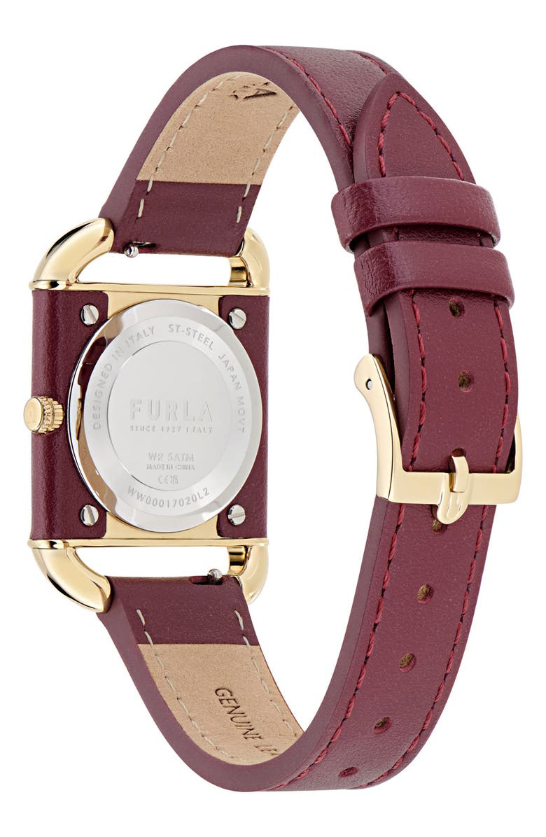 Furla Heritage Square Leather Strap Watch, 28mm, Alternate, color, Yellow Gold/ Burgundy