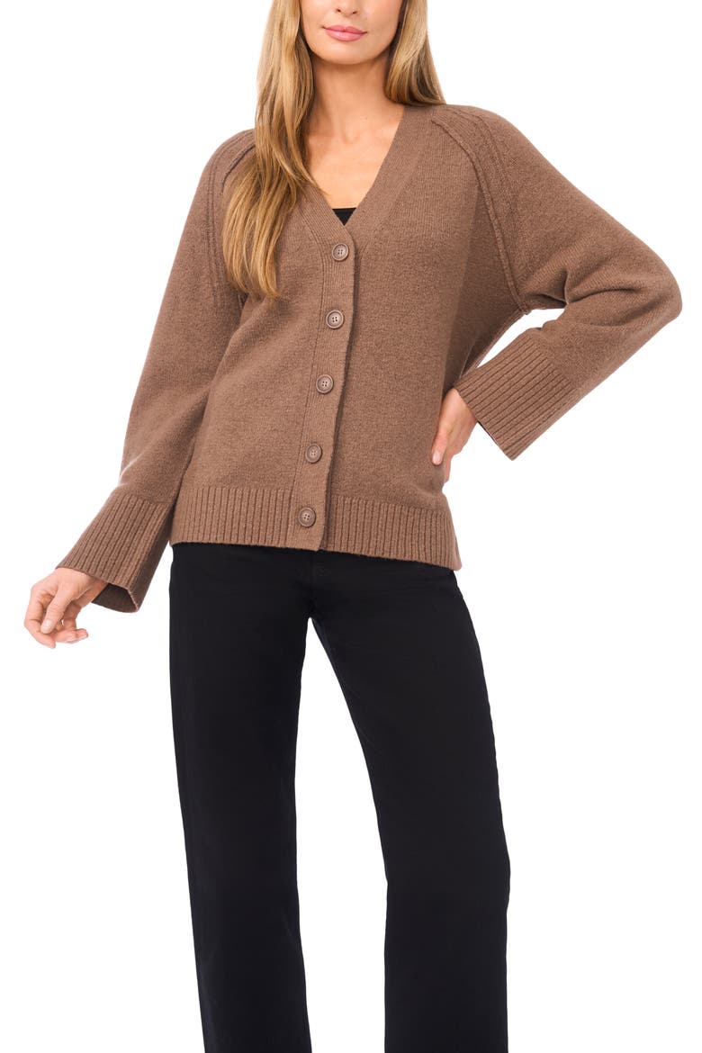 Raglan Sleeve V-Neck Cardigan, Main, color, MINK TAUPE