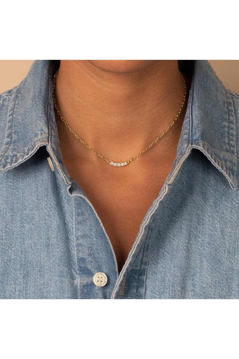 CZ Bar Paperclip Necklace, Alternate, color, Gold