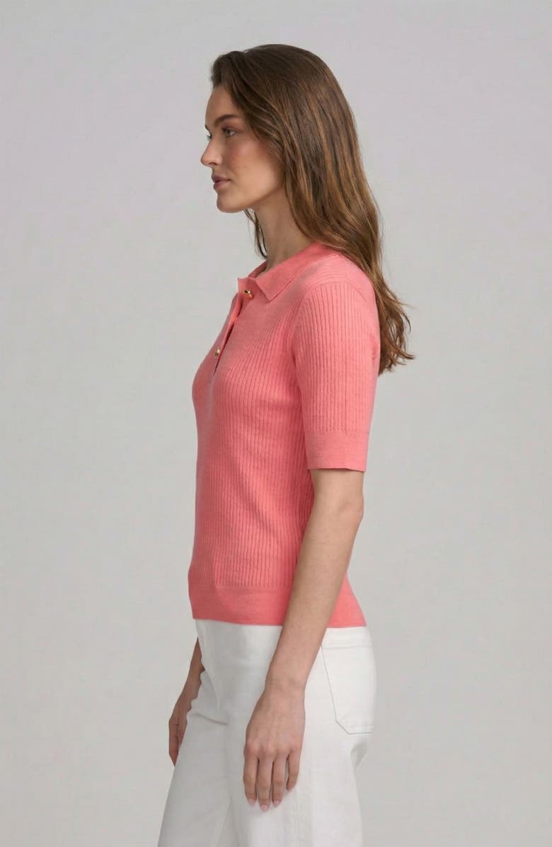 ELLE Collection Fine Gauge Ribbed Short Sleeve Henley, Alternate, color, Pink