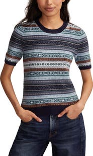 Lucky Brand Fair Isle Short Sleeve Sweater