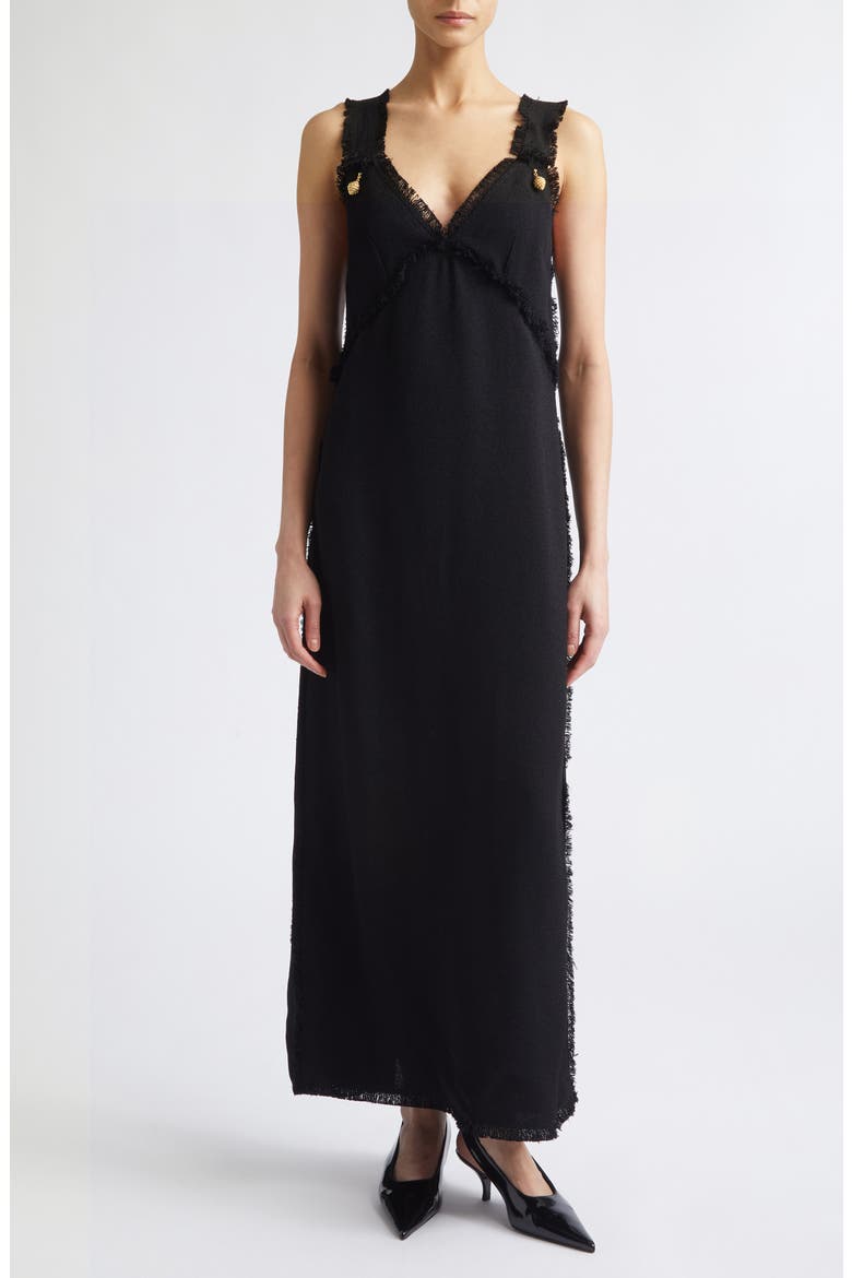 Fringe Maxi Slipdress, Main, color, BLACK