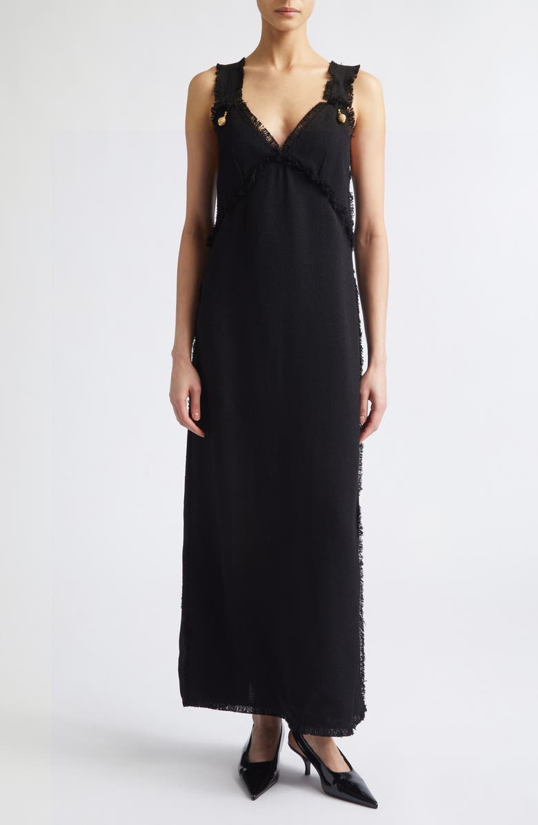 TOTEME Fringe Maxi Slipdress, Main, color, Black