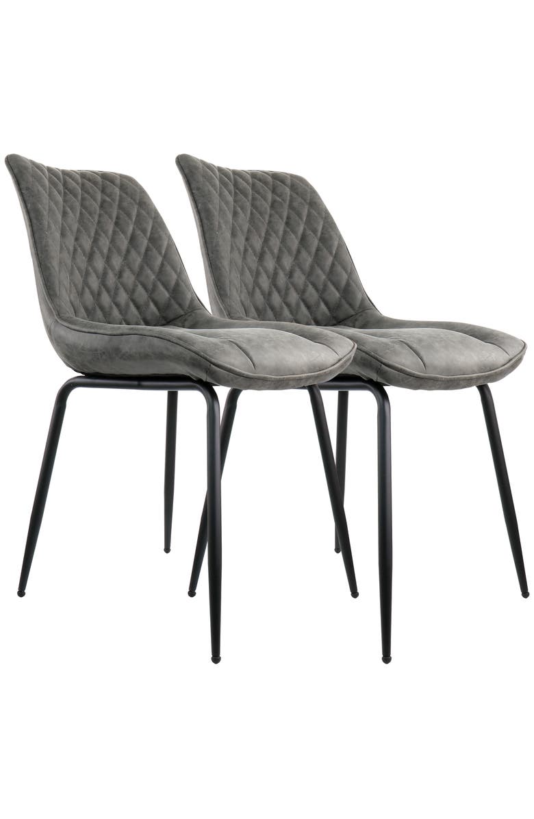 Elama 2 Piece Vintage Faux Leather Tufted Chair with Metal Legs, Main, color, Gray