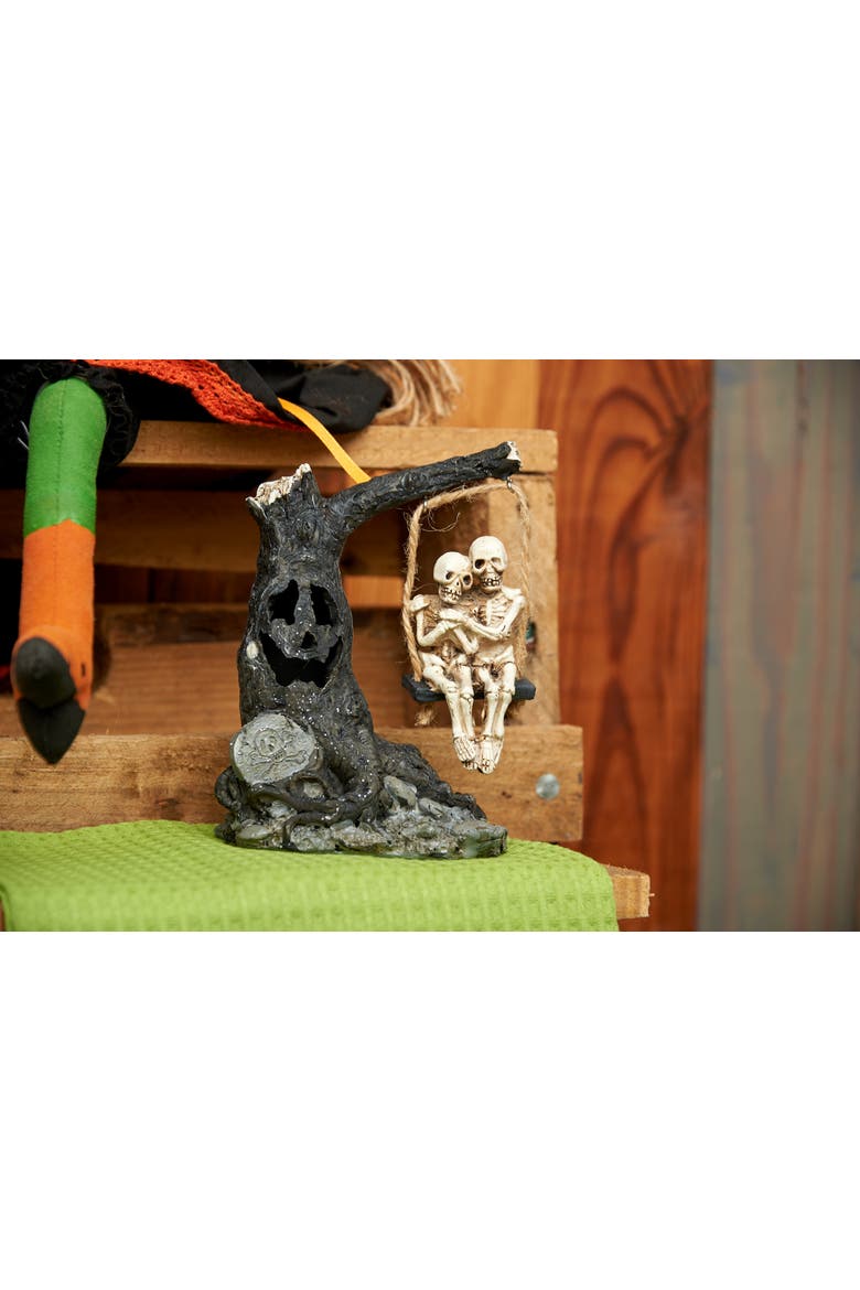 Glowing Eyes Halloween Tree & Skeleton Couple Swing Light-Up Led Figurine, Alternate, color, Brown