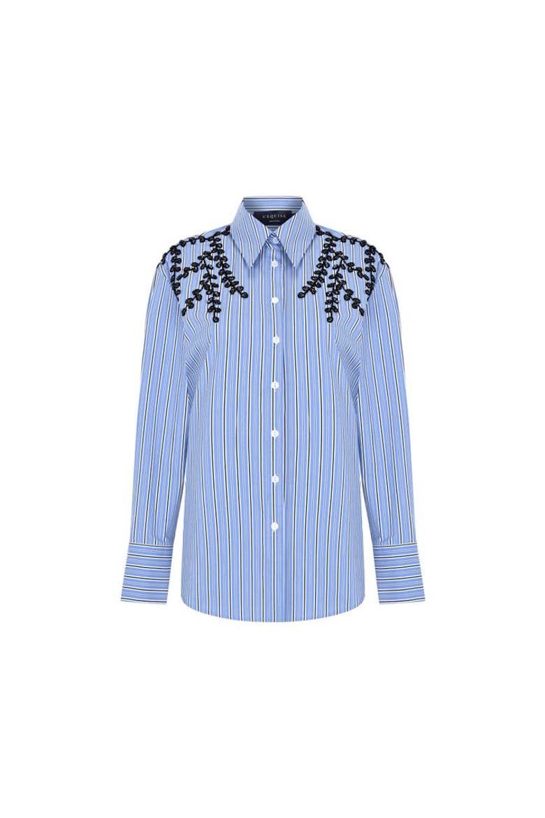 Kendall Beaded Long Sleeve Shirt, Alternate, color, Blue and White