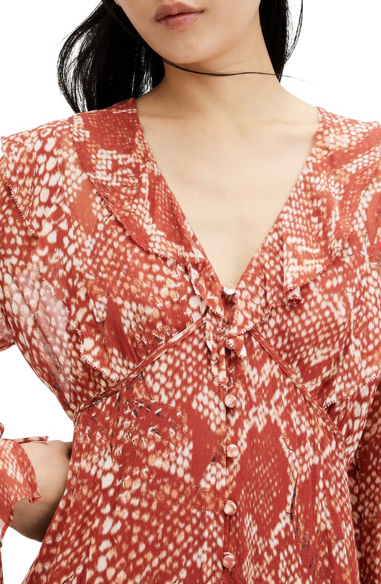 AllSaints Liana Waimea Snakeskin Print Long Sleeve High-Low Dress, Alternate, color, 