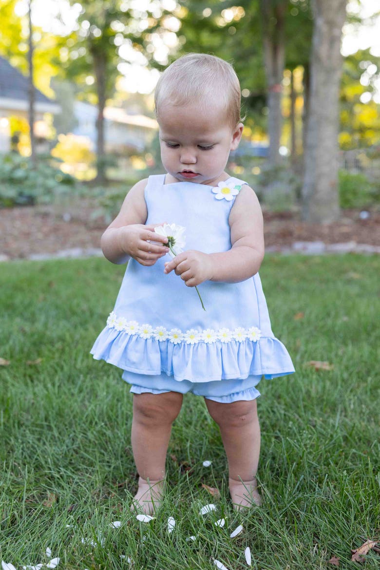 Pique Dress & Bloomer with Daisies, Alternate, color, Light Blue
