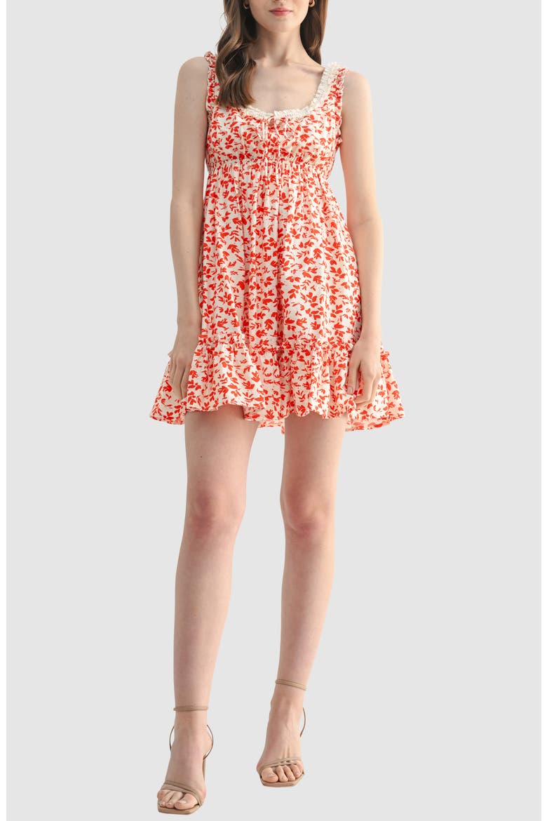Lace Trim Ruffle Minidress, Main, color, CREAM RED
