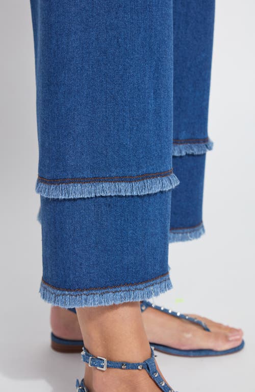 Lyssé Pull-on Fringe Crop Wide Leg Jeans In Mid Wash