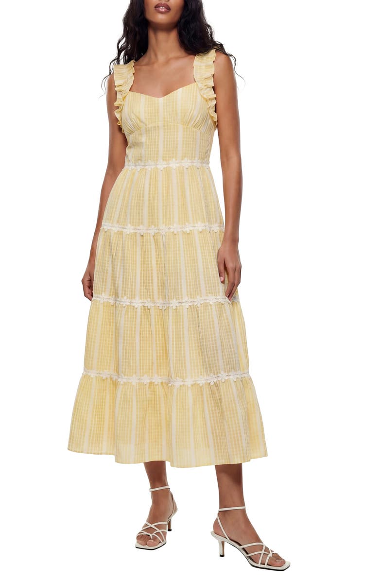 Love By Design Alabama Ruffle Sleeve Tiered Maxi Dress, Main, color, Golden Haze