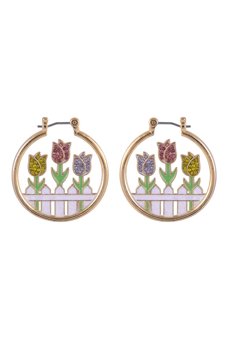 Tulip Theme Hoop Earrings, Alternate, color, White