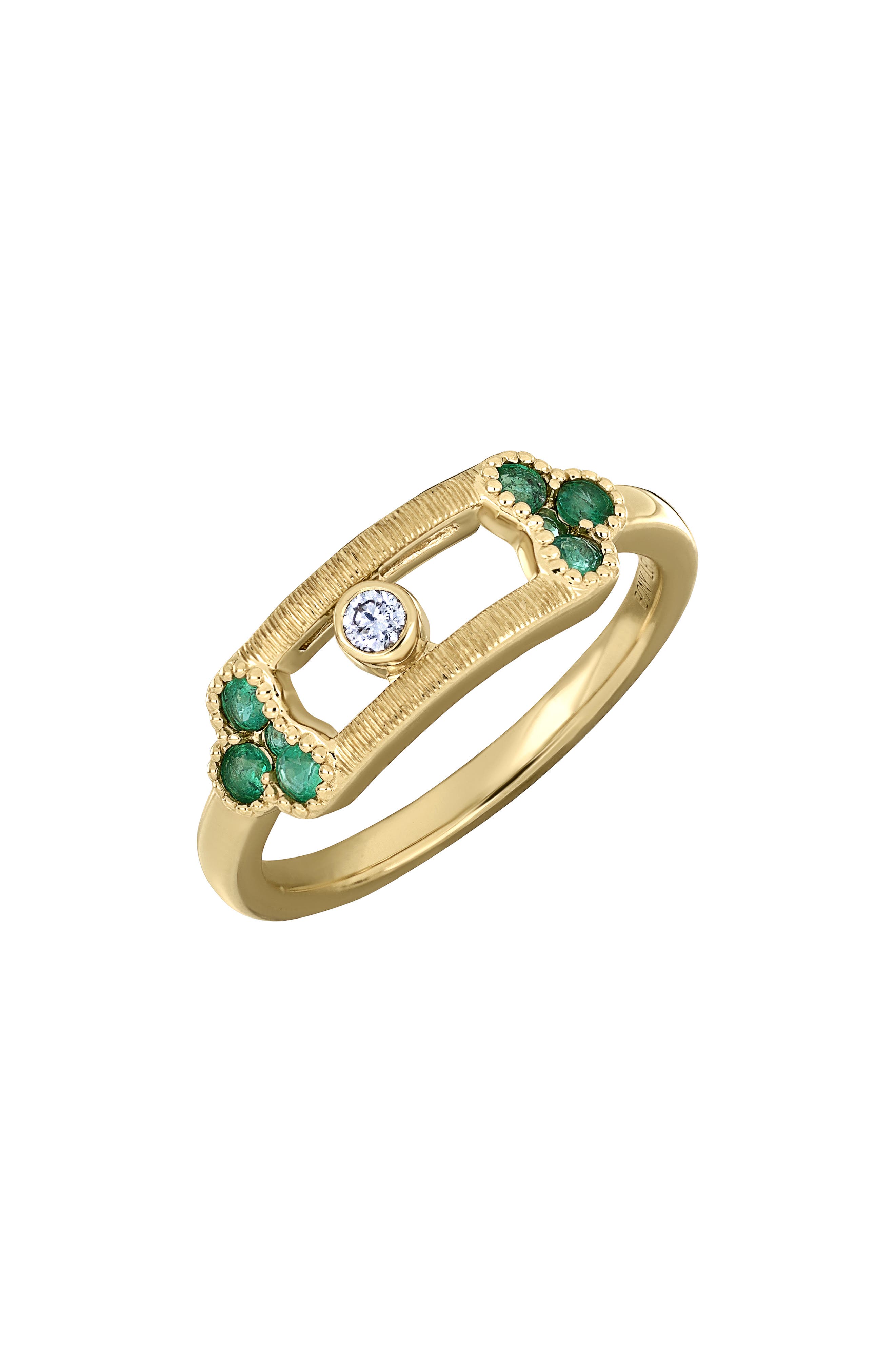 18k Gold El Mar Emerald & Diamond Stackable Ring
