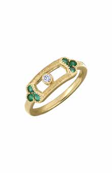 18k Gold El Mar Emerald & Diamond Stackable Ring