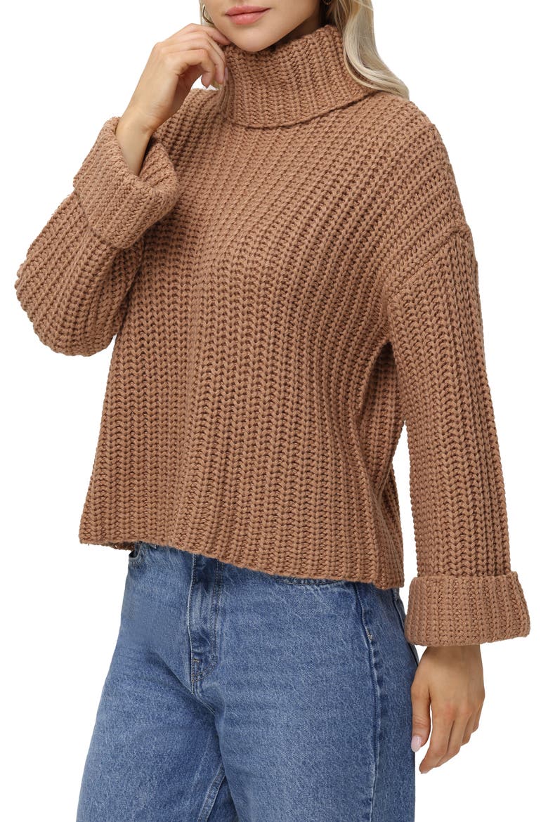Vida Bell Sleeve Turtleneck Sweater, Alternate, color, CINNAMON