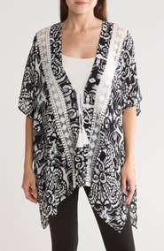 Vince Camuto Mixed Print Crochet Lace Ruana