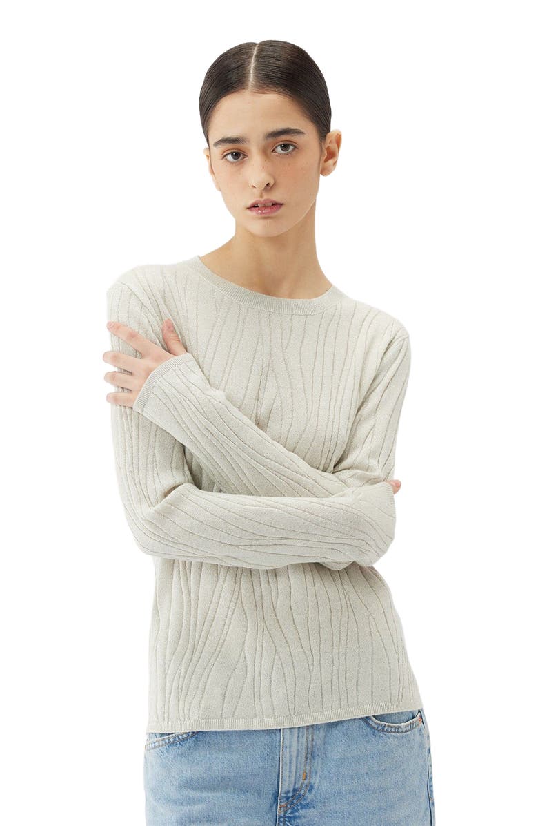 GOBI Mongolian Cashmere Cashmere Silk Sweater with Silver Threading, Alternate, color, Whisper White