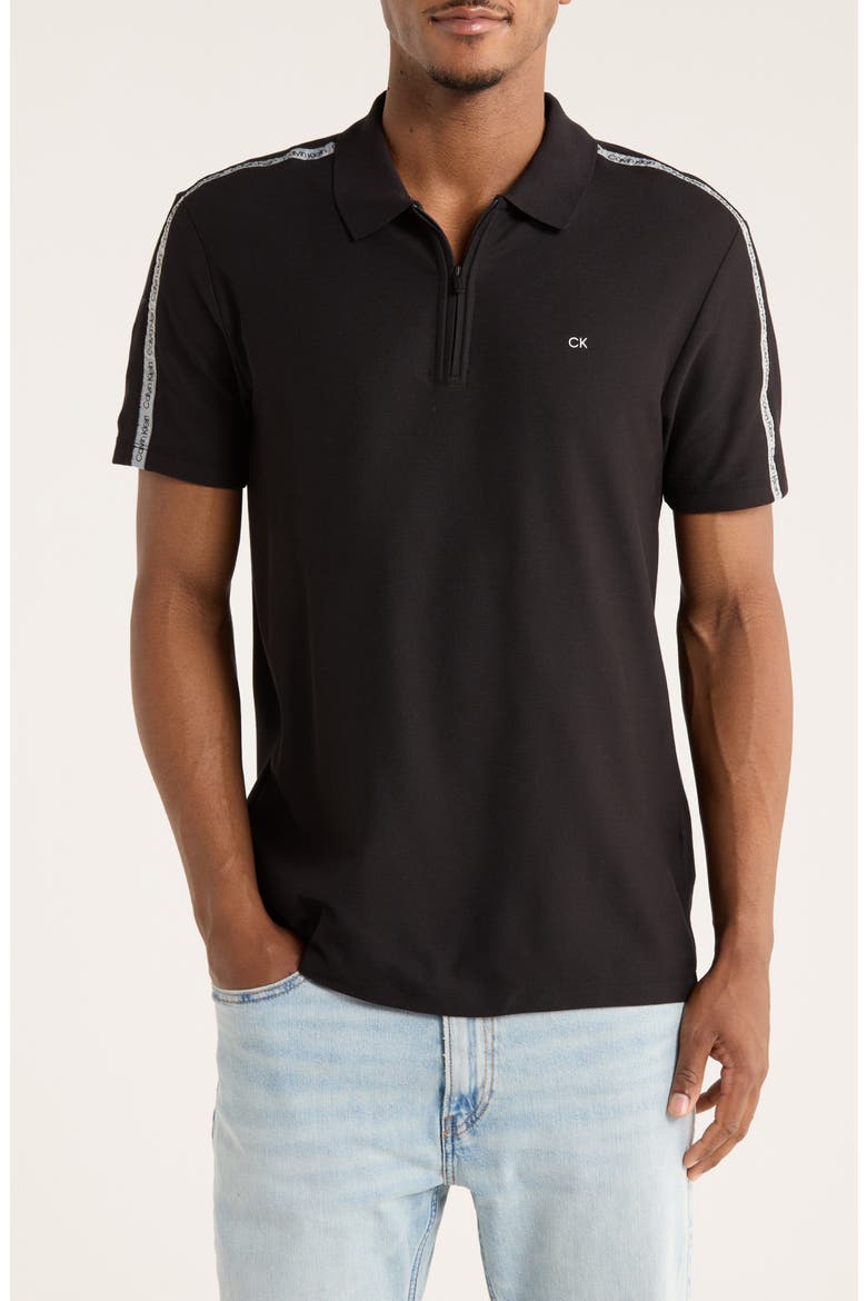 Logo Tape Zip Polo, Main, color, BLACK