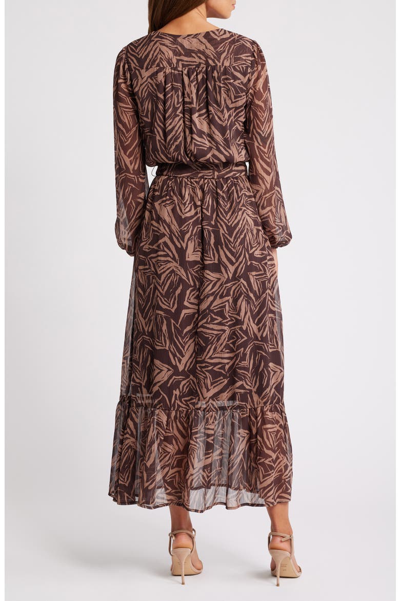 Long Sleeve Faux Wrap Dress, Alternate, color, BROWN- TAN