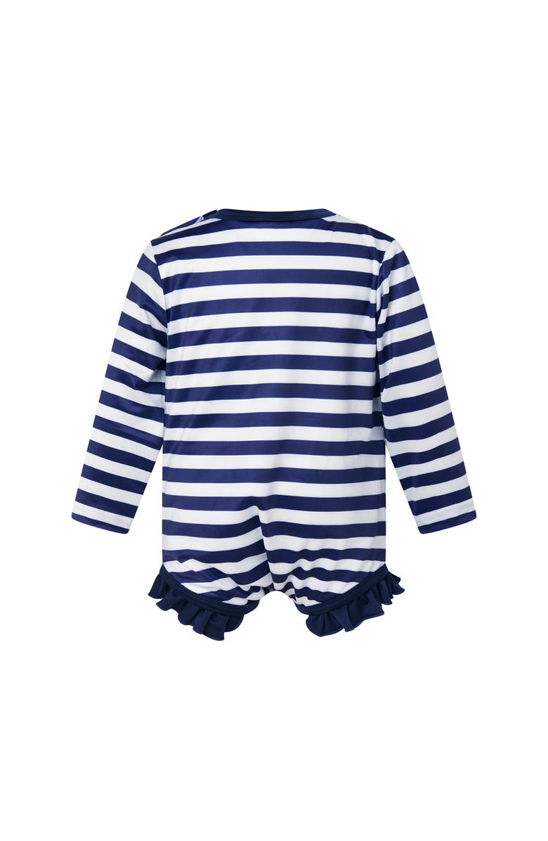 Rachel Riley Breton Stripe Frill Rashguard, Alternate, color, Navy