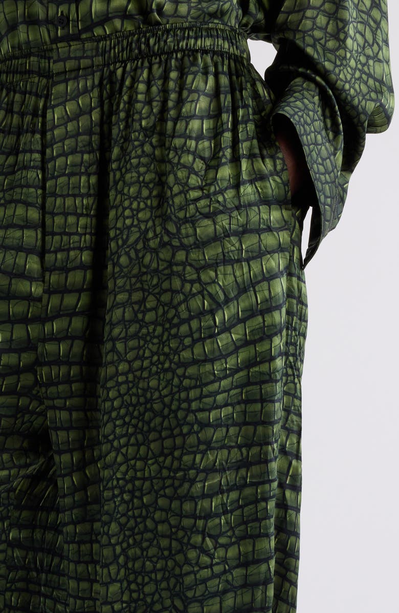 Balenciaga Crocodile Print Silk Pajama Pants, Alternate, color, 