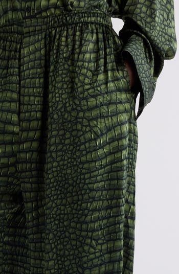 BALENCIAGA Pyjama パンツ グリーン AI Croc シルクサテン Balenciaga Crocodile Print Silk Satin Pajama Pants