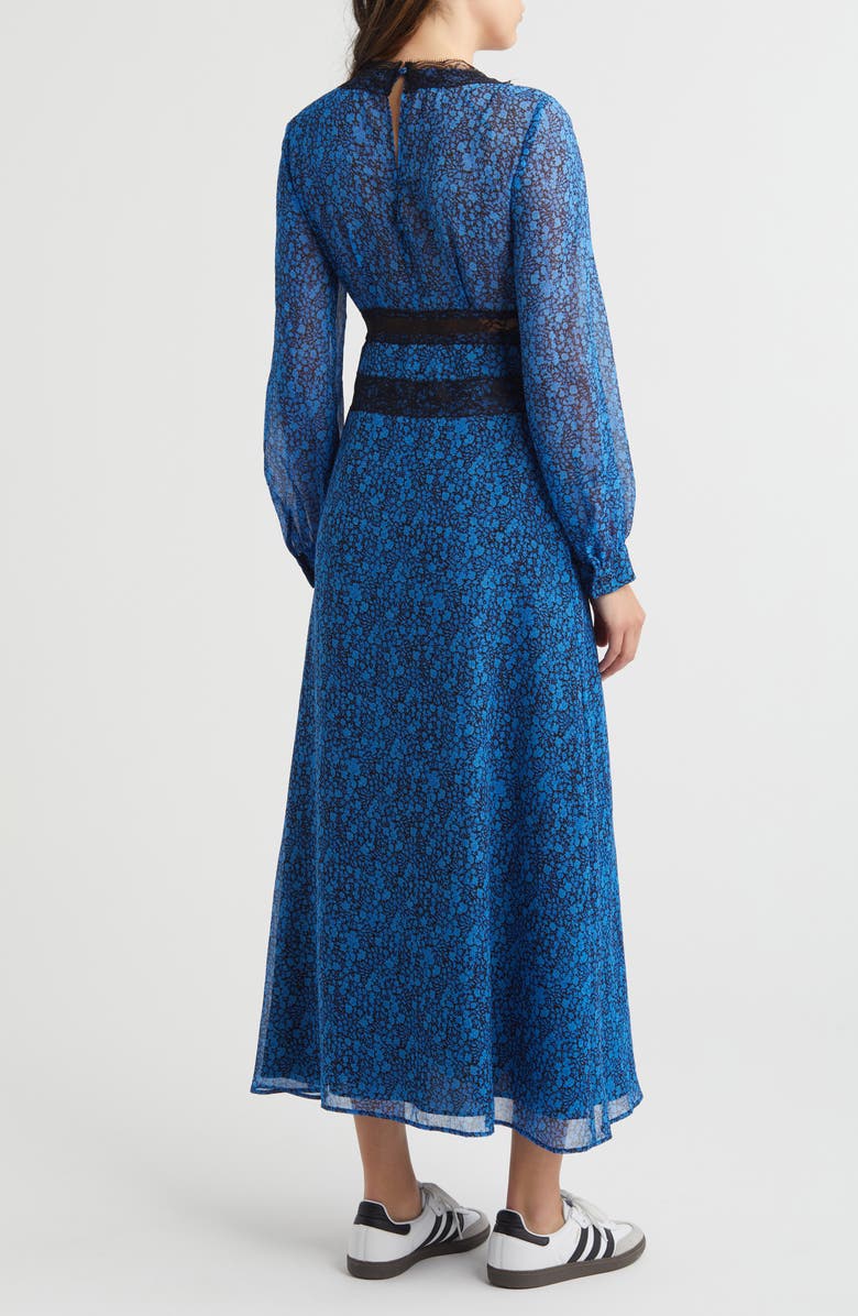 Topshop Floral Long Sleeve Button-Up Midi Dress, Alternate, color, Mid Blue