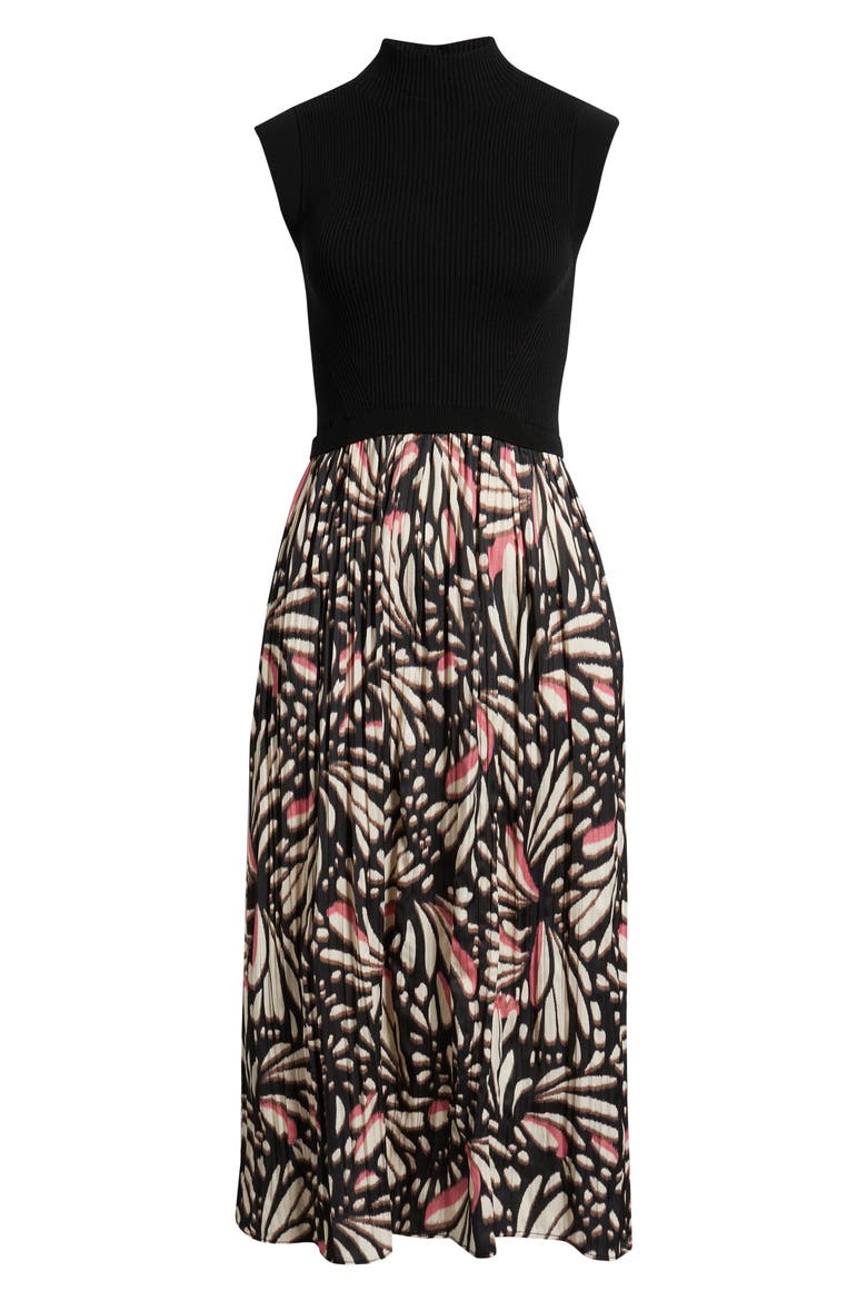 Sleeveless Mixed Media Midi Dress, Alternate, color, BLACK MULTI