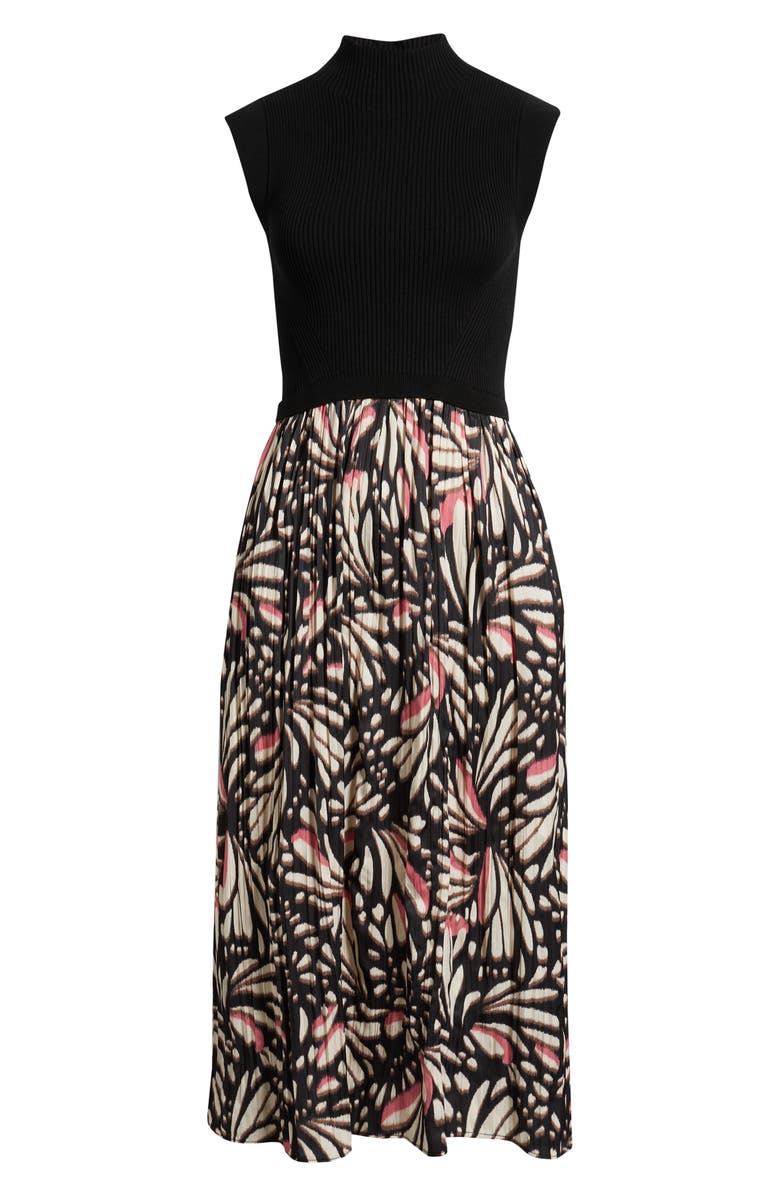 Vince Camuto Sleeveless Mixed Media Midi Dress, Alternate, color, Black Multi