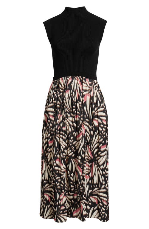 Vince Camuto Sleeveless Mixed Media Midi Dress In Black